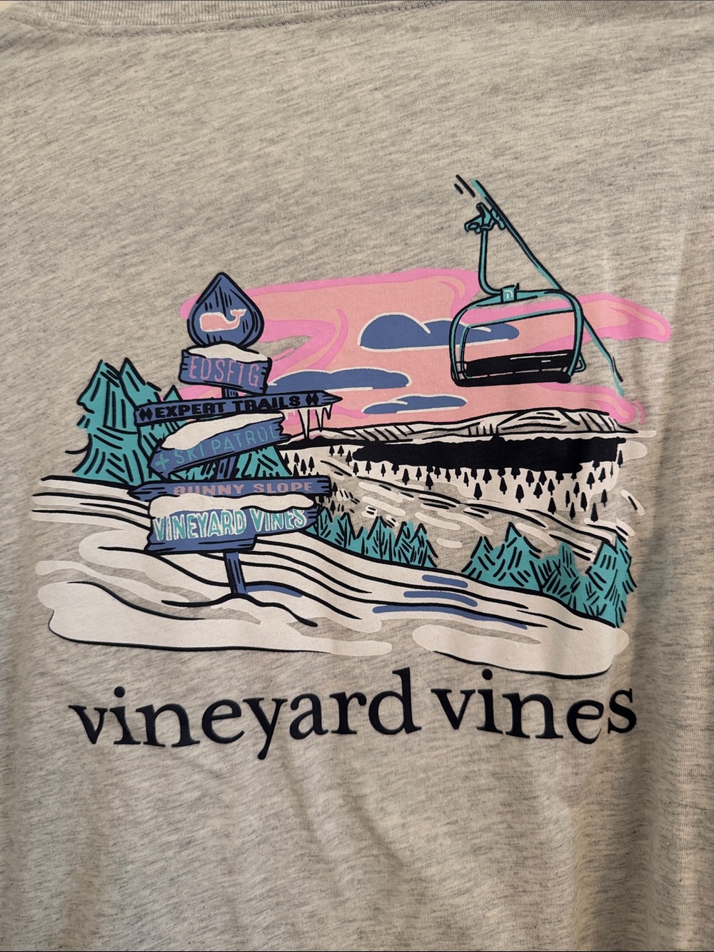 Vineyard Vines ladies Heather Gray Tee with Pink & Teal Ski Graphic small